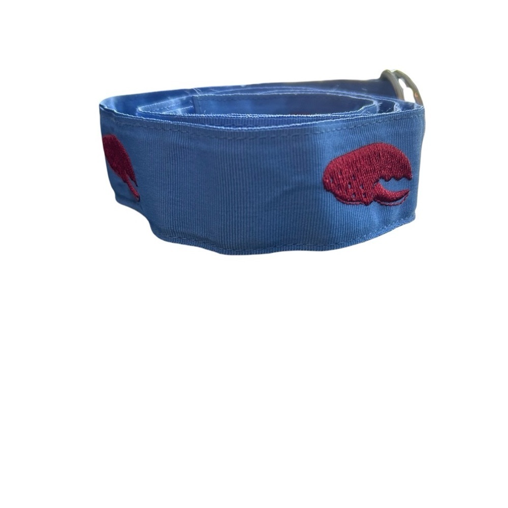 Vineyard Vines Blue D-Ring Belt with Red Lobster Claw Embroidery SZ L - Picture 2 of 3